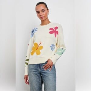 RAILS Women’s LARGE Zoey Sweater Ivory Hibiscus CP25